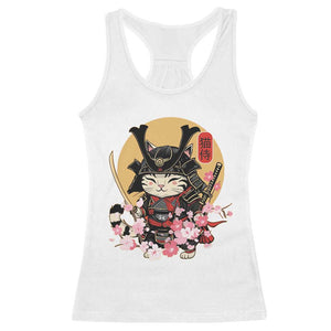 Japanese Samurai Cat Racerback Tank Top Ancient Ninja Kitten Warrior Tattoo Kawaii Otaku Retro TS02 White Print Your Wear