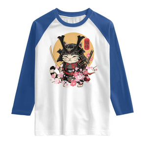 Japanese Samurai Cat Raglan Shirt Ancient Ninja Kitten Warrior Tattoo Kawaii Otaku Retro TS02 White Royal Print Your Wear