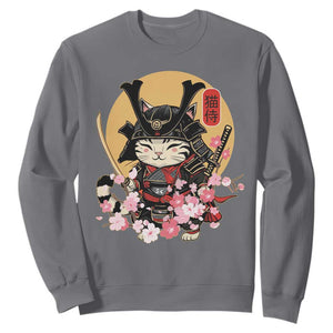 Japanese Samurai Cat Sweatshirt Ancient Ninja Kitten Warrior Tattoo Kawaii Otaku Retro TS02 Charcoal Print Your Wear