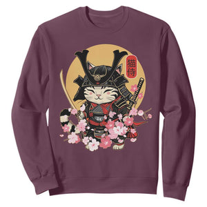 Japanese Samurai Cat Sweatshirt Ancient Ninja Kitten Warrior Tattoo Kawaii Otaku Retro TS02 Maroon Print Your Wear