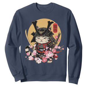Japanese Samurai Cat Sweatshirt Ancient Ninja Kitten Warrior Tattoo Kawaii Otaku Retro TS02 Navy Print Your Wear