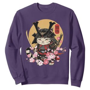 Japanese Samurai Cat Sweatshirt Ancient Ninja Kitten Warrior Tattoo Kawaii Otaku Retro TS02 Purple Print Your Wear