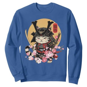 Japanese Samurai Cat Sweatshirt Ancient Ninja Kitten Warrior Tattoo Kawaii Otaku Retro TS02 Royal Blue Print Your Wear