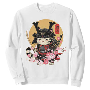 Japanese Samurai Cat Sweatshirt Ancient Ninja Kitten Warrior Tattoo Kawaii Otaku Retro TS02 White Print Your Wear