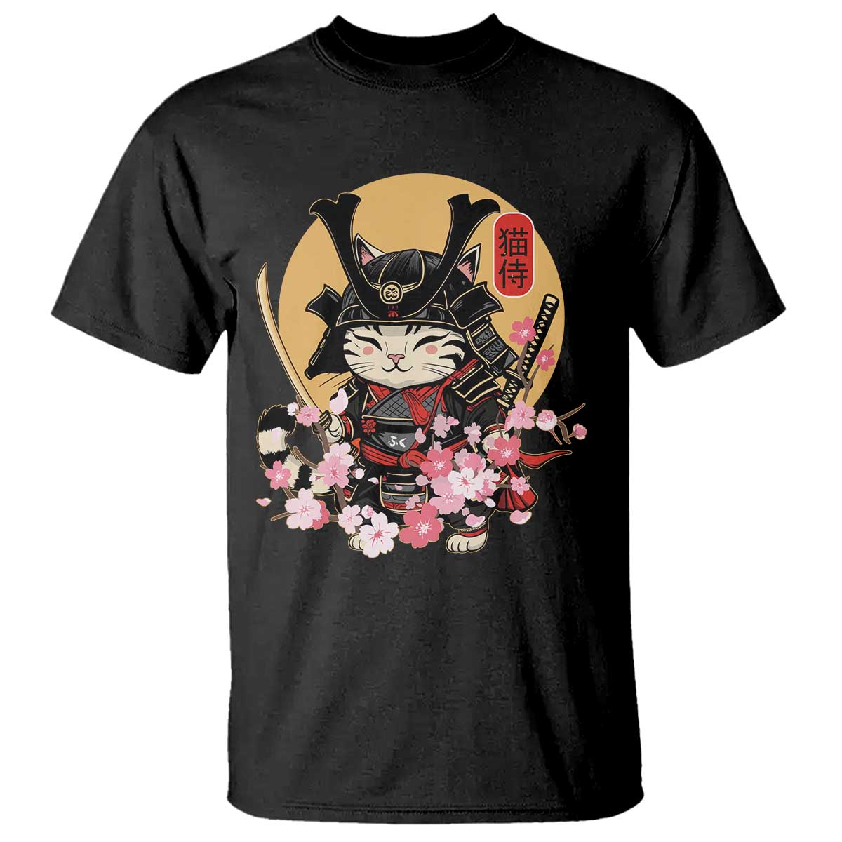 Japanese Samurai Cat T Shirt Ancient Ninja Kitten Warrior Tattoo Kawaii Otaku Retro TS02 Black Print Your Wear