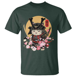 Japanese Samurai Cat T Shirt Ancient Ninja Kitten Warrior Tattoo Kawaii Otaku Retro TS02 Dark Forest Green Print Your Wear