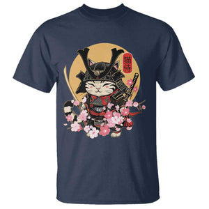 Japanese Samurai Cat T Shirt Ancient Ninja Kitten Warrior Tattoo Kawaii Otaku Retro TS02 Navy Print Your Wear