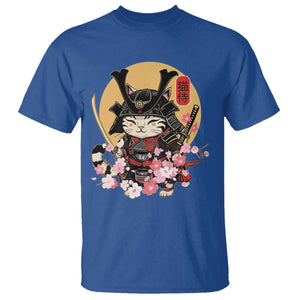 Japanese Samurai Cat T Shirt Ancient Ninja Kitten Warrior Tattoo Kawaii Otaku Retro TS02 Royal Blue Print Your Wear