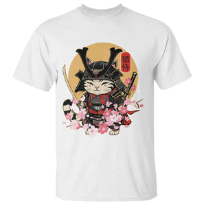 Japanese Samurai Cat T Shirt Ancient Ninja Kitten Warrior Tattoo Kawaii Otaku Retro TS02 White Print Your Wear