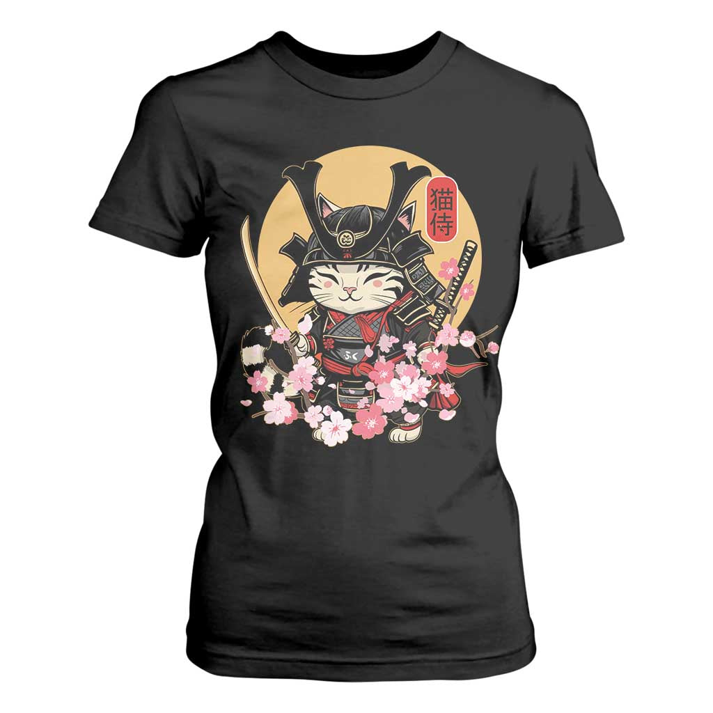 Japanese Samurai Cat T Shirt For Women Ancient Ninja Kitten Warrior Tattoo Kawaii Otaku Retro TS02 Black Print Your Wear