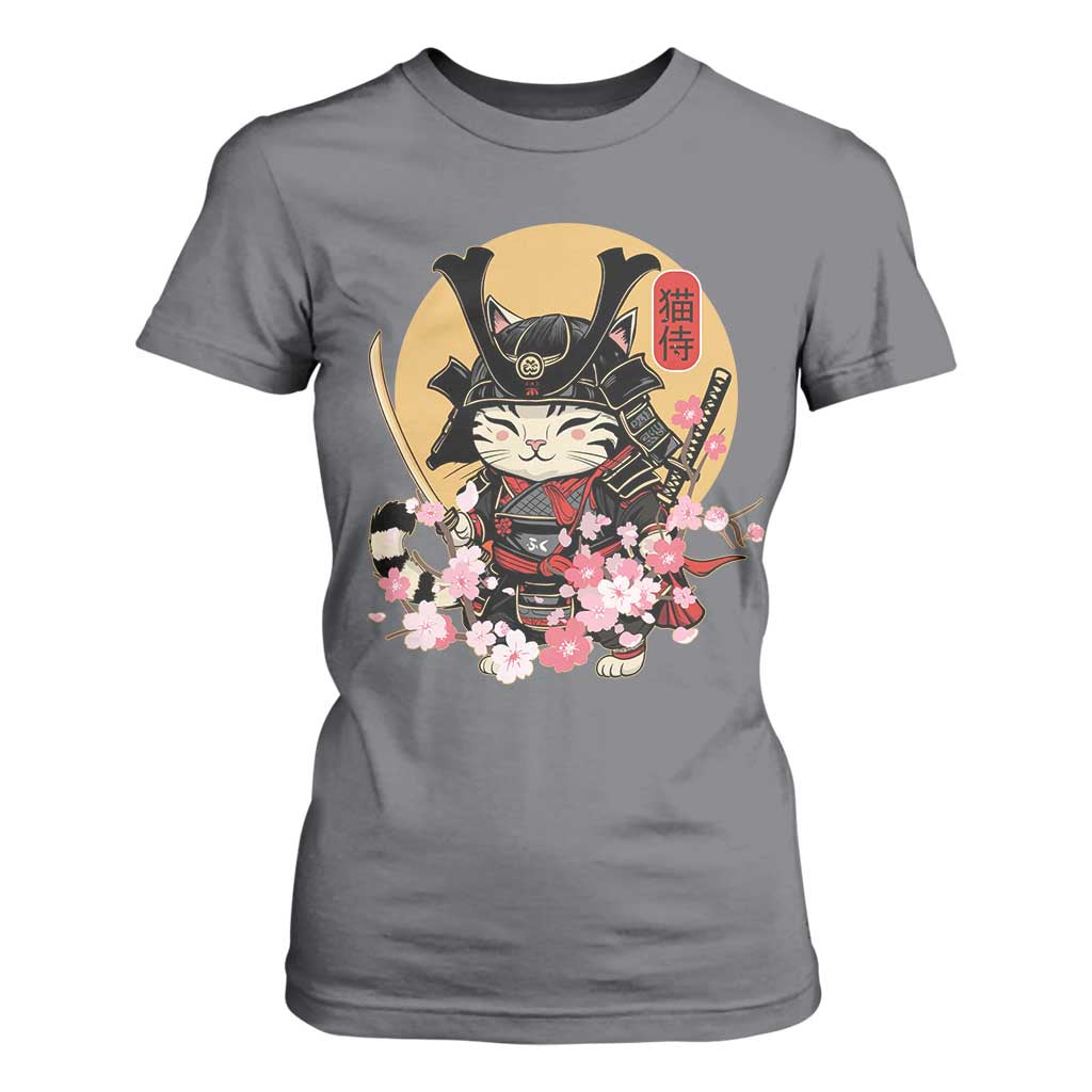 Japanese Samurai Cat T Shirt For Women Ancient Ninja Kitten Warrior Tattoo Kawaii Otaku Retro TS02 Charcoal Print Your Wear