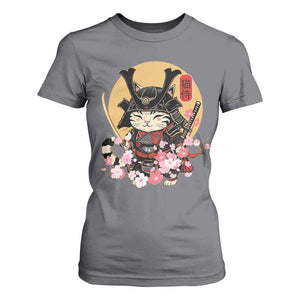 Japanese Samurai Cat T Shirt For Women Ancient Ninja Kitten Warrior Tattoo Kawaii Otaku Retro TS02 Charcoal Print Your Wear