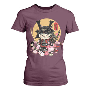 Japanese Samurai Cat T Shirt For Women Ancient Ninja Kitten Warrior Tattoo Kawaii Otaku Retro TS02 Maroon Print Your Wear