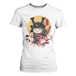 Japanese Samurai Cat T Shirt For Women Ancient Ninja Kitten Warrior Tattoo Kawaii Otaku Retro TS02 White Print Your Wear