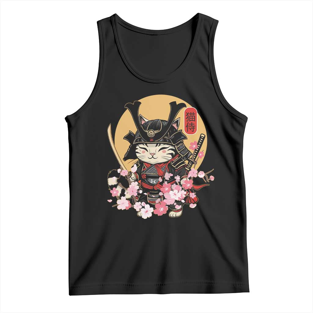 Japanese Samurai Cat Tank Top Ancient Ninja Kitten Warrior Tattoo Kawaii Otaku Retro TS02 Black Print Your Wear