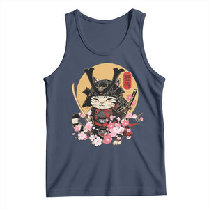 Japanese Samurai Cat Tank Top Ancient Ninja Kitten Warrior Tattoo Kawaii Otaku Retro TS02 Navy Print Your Wear