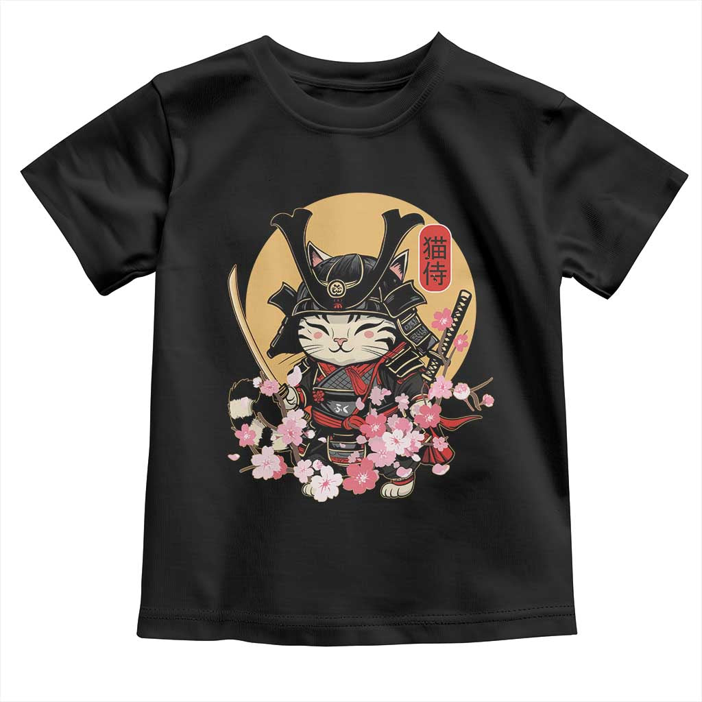 Japanese Samurai Cat Toddler T Shirt Ancient Ninja Kitten Warrior Tattoo Kawaii Otaku Retro TS02 Black Print Your Wear