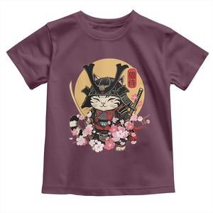 Japanese Samurai Cat Toddler T Shirt Ancient Ninja Kitten Warrior Tattoo Kawaii Otaku Retro TS02 Maroon Print Your Wear
