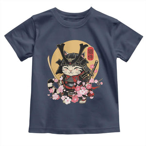 Japanese Samurai Cat Toddler T Shirt Ancient Ninja Kitten Warrior Tattoo Kawaii Otaku Retro TS02 Navy Print Your Wear