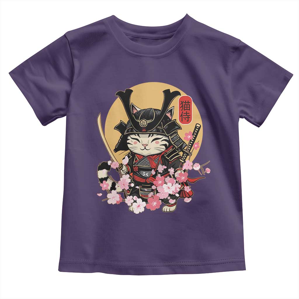 Japanese Samurai Cat Toddler T Shirt Ancient Ninja Kitten Warrior Tattoo Kawaii Otaku Retro TS02 Purple Print Your Wear
