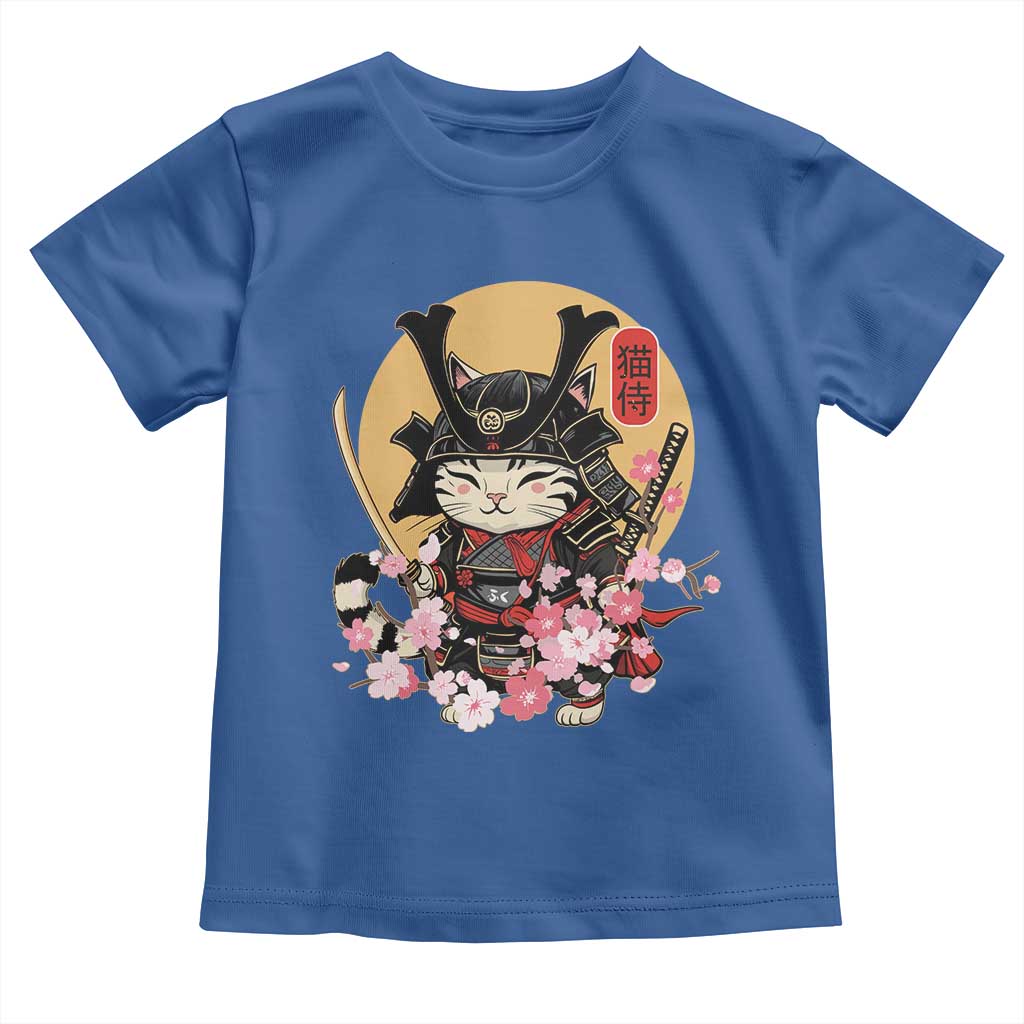 Japanese Samurai Cat Toddler T Shirt Ancient Ninja Kitten Warrior Tattoo Kawaii Otaku Retro TS02 Royal Blue Print Your Wear