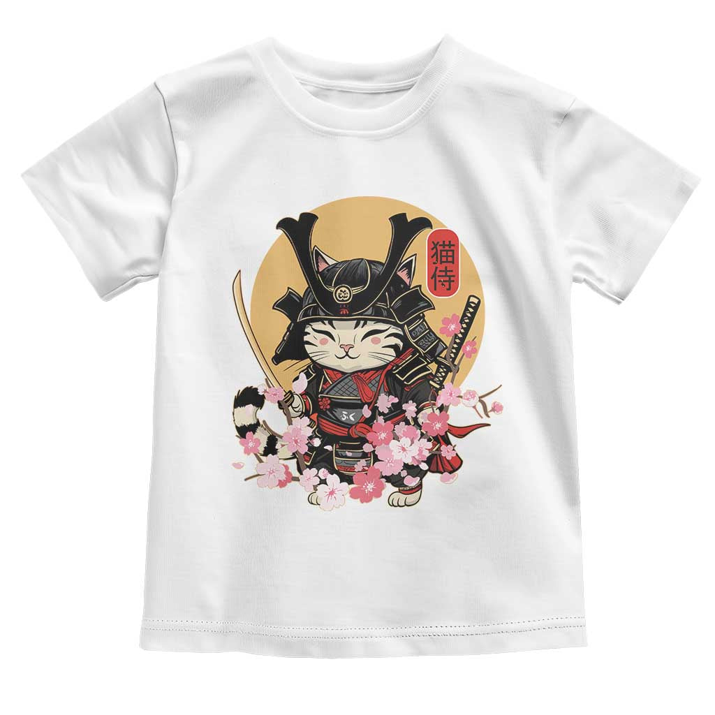 Japanese Samurai Cat Toddler T Shirt Ancient Ninja Kitten Warrior Tattoo Kawaii Otaku Retro TS02 White Print Your Wear