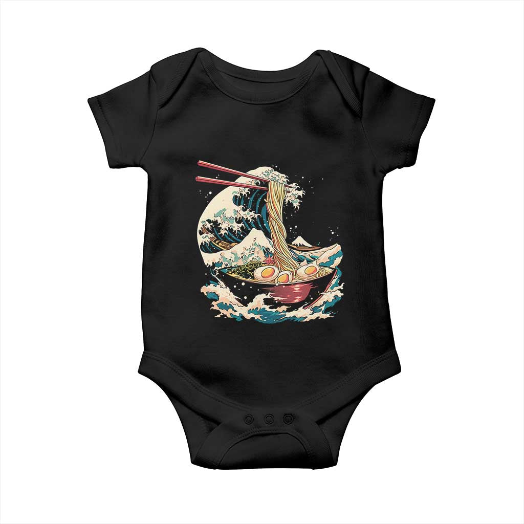 Japanese Kanagawa Wave Ramen Bowl Graphic Baby Onesie Retro Anime Noodles Art TS02 Black Print Your Wear