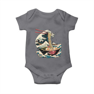 Japanese Kanagawa Wave Ramen Bowl Graphic Baby Onesie Retro Anime Noodles Art TS02 Charcoal Print Your Wear