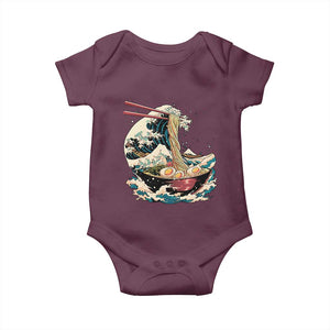 Japanese Kanagawa Wave Ramen Bowl Graphic Baby Onesie Retro Anime Noodles Art TS02 Maroon Print Your Wear