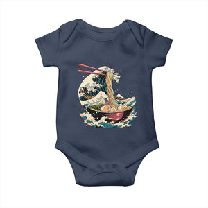 Japanese Kanagawa Wave Ramen Bowl Graphic Baby Onesie Retro Anime Noodles Art TS02 Navy Print Your Wear
