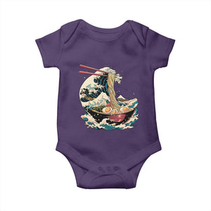 Japanese Kanagawa Wave Ramen Bowl Graphic Baby Onesie Retro Anime Noodles Art TS02 Purple Print Your Wear