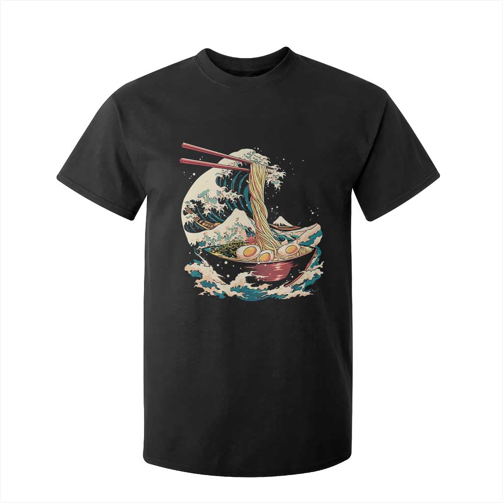 Japanese Kanagawa Wave Ramen Bowl Graphic T Shirt For Kid Retro Anime Noodles Art TS02 Black Print Your Wear