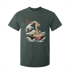 Japanese Kanagawa Wave Ramen Bowl Graphic T Shirt For Kid Retro Anime Noodles Art TS02 Dark Forest Green Print Your Wear