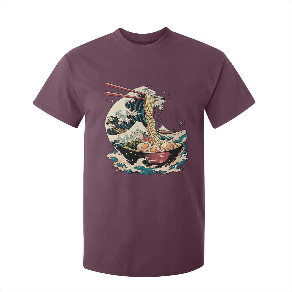 Japanese Kanagawa Wave Ramen Bowl Graphic T Shirt For Kid Retro Anime Noodles Art TS02 Maroon Print Your Wear