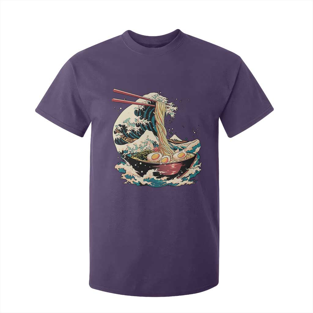 Japanese Kanagawa Wave Ramen Bowl Graphic T Shirt For Kid Retro Anime Noodles Art TS02 Purple Print Your Wear