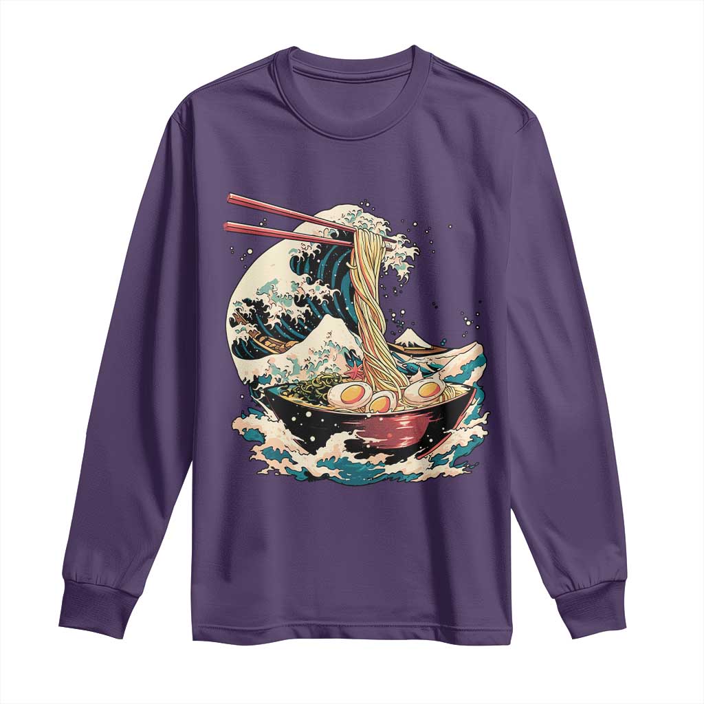 Japanese Kanagawa Wave Ramen Bowl Graphic Long Sleeve Shirt Retro Anime Noodles Art TS02 Purple Print Your Wear