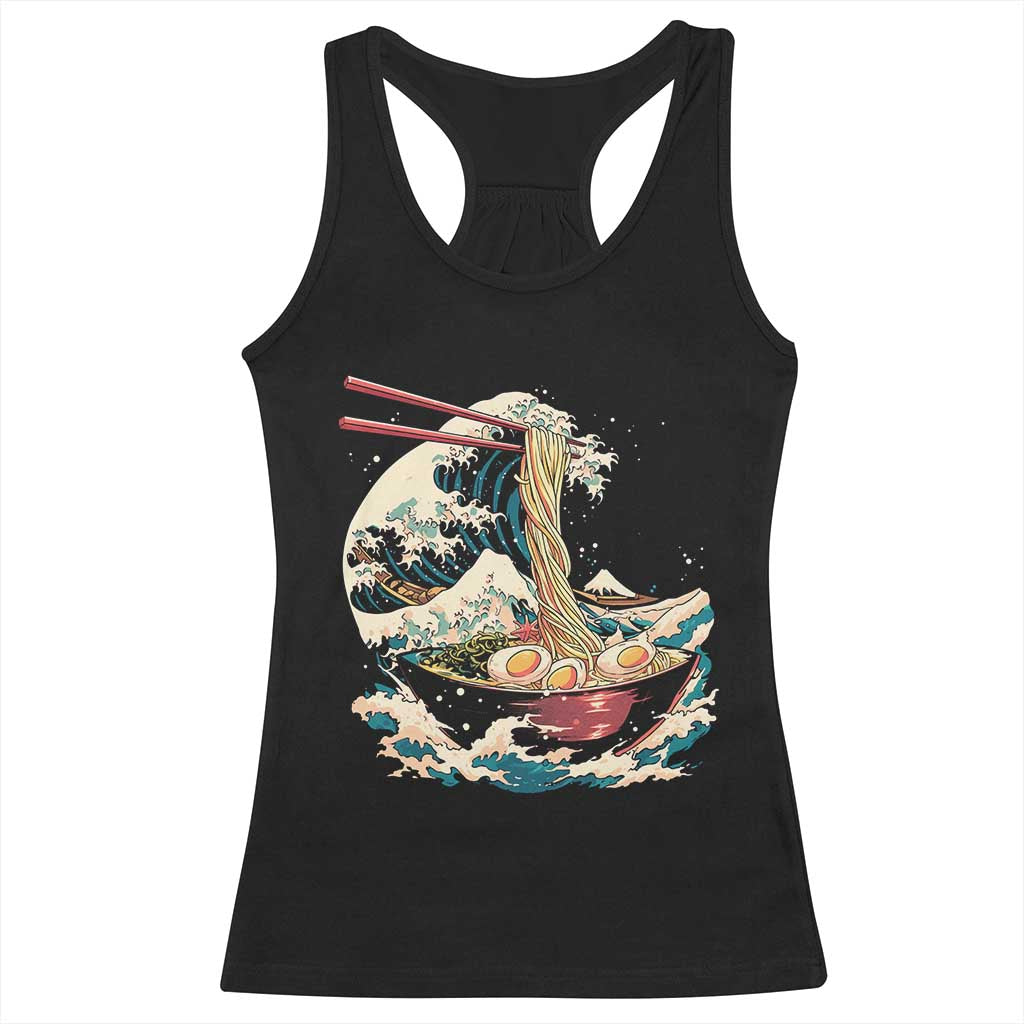 Japanese Kanagawa Wave Ramen Bowl Graphic Racerback Tank Top Retro Anime Noodles Art TS02 Black Print Your Wear