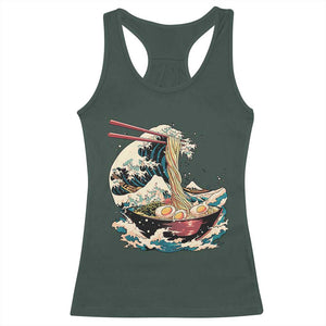 Japanese Kanagawa Wave Ramen Bowl Graphic Racerback Tank Top Retro Anime Noodles Art TS02 Dark Forest Green Print Your Wear