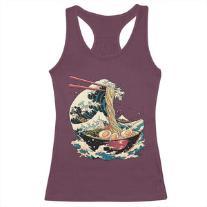 Japanese Kanagawa Wave Ramen Bowl Graphic Racerback Tank Top Retro Anime Noodles Art TS02 Maroon Print Your Wear