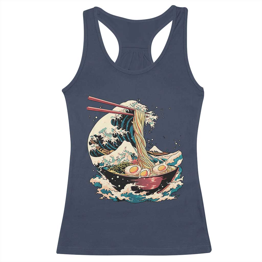 Japanese Kanagawa Wave Ramen Bowl Graphic Racerback Tank Top Retro Anime Noodles Art TS02 Navy Print Your Wear