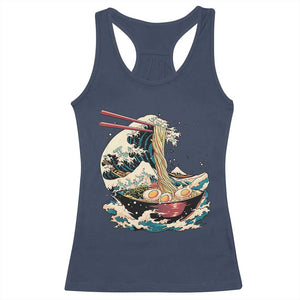Japanese Kanagawa Wave Ramen Bowl Graphic Racerback Tank Top Retro Anime Noodles Art TS02 Navy Print Your Wear