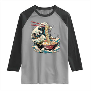 Japanese Kanagawa Wave Ramen Bowl Graphic Raglan Shirt Retro Anime Noodles Art TS02 Sport Gray Black Print Your Wear