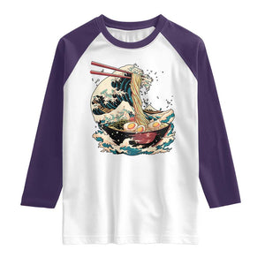 Japanese Kanagawa Wave Ramen Bowl Graphic Raglan Shirt Retro Anime Noodles Art TS02 White Purple Print Your Wear