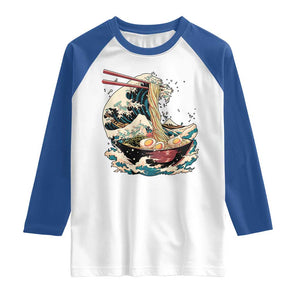 Japanese Kanagawa Wave Ramen Bowl Graphic Raglan Shirt Retro Anime Noodles Art TS02 White Royal Print Your Wear