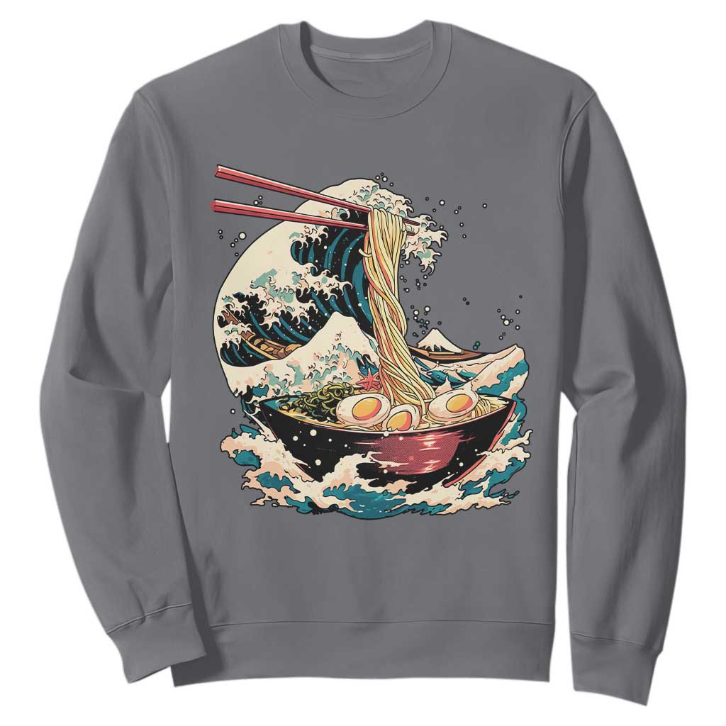 Japanese Kanagawa Wave Ramen Bowl Graphic Sweatshirt Retro Anime Noodles Art TS02 Charcoal Print Your Wear