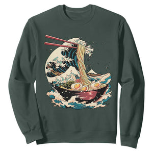 Japanese Kanagawa Wave Ramen Bowl Graphic Sweatshirt Retro Anime Noodles Art TS02 Dark Forest Green Print Your Wear
