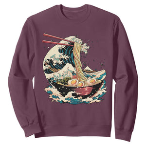 Japanese Kanagawa Wave Ramen Bowl Graphic Sweatshirt Retro Anime Noodles Art TS02 Maroon Print Your Wear