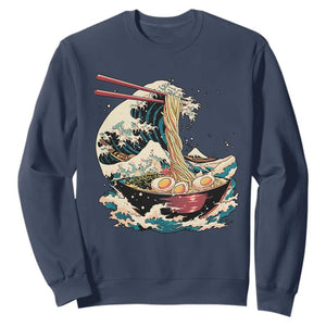 Japanese Kanagawa Wave Ramen Bowl Graphic Sweatshirt Retro Anime Noodles Art TS02 Navy Print Your Wear