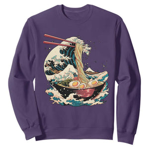Japanese Kanagawa Wave Ramen Bowl Graphic Sweatshirt Retro Anime Noodles Art TS02 Purple Print Your Wear