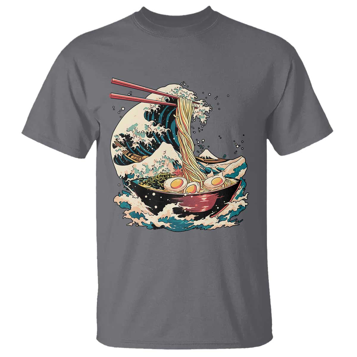 Japanese Kanagawa Wave Ramen Bowl Graphic T Shirt Retro Anime Noodles Art TS02 Charcoal Print Your Wear